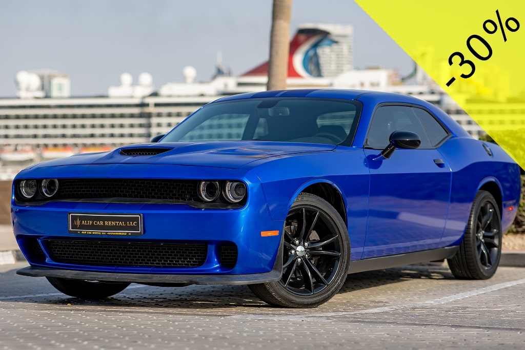 Rent a Dodge Challenger Blue • Alif Car Rental Dubai